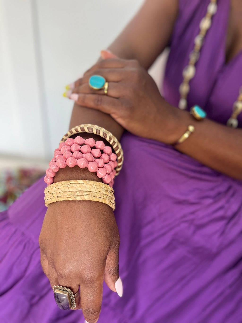 Zania Turquise Brass Ring & Bracelet